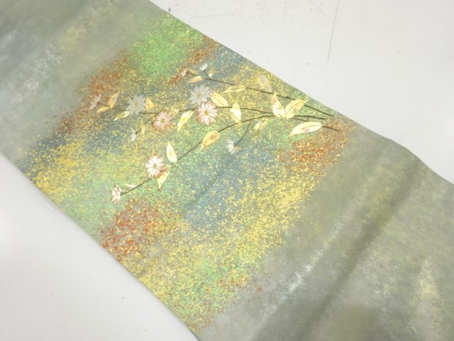 JAPANESE KIMONO / GOLD-LEAF FLORAL PATTERN WOVEN NAGOYA OBI
